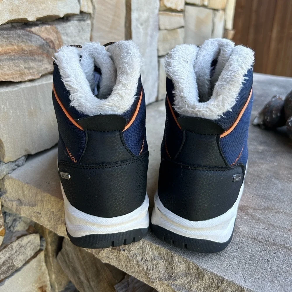 The Comet kids isotherm waterproof navy blue/orange snow boots w/faux furSz-3  k
